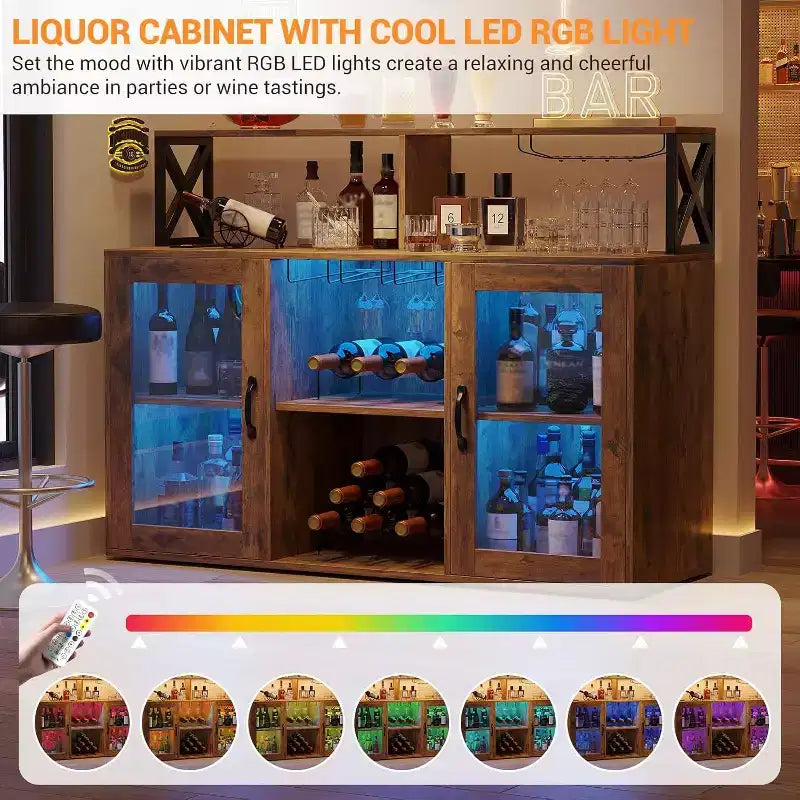 Mobile bar da vino a colonna con luce LED e prese di corrente integrate, include portabottiglie e portacalici per cucina, soggiorno e sala da pranzo