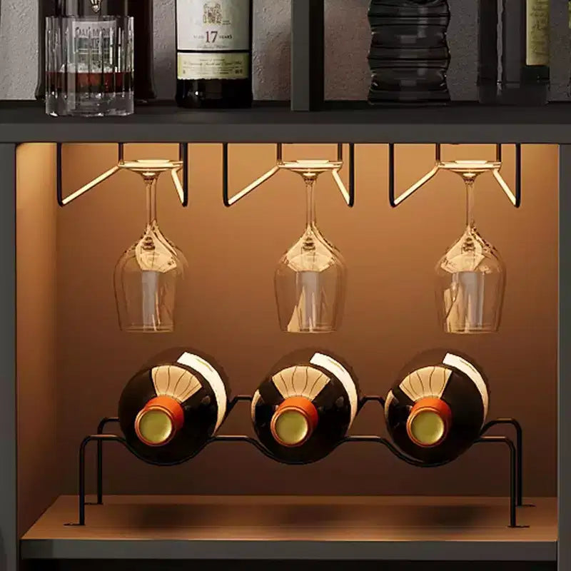 Mobile bar da vino a colonna con luce LED e prese di corrente integrate, include portabottiglie e portacalici per cucina, soggiorno e sala da pranzo