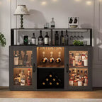 Mobile bar da vino a colonna con luce LED e prese di corrente integrate, include portabottiglie e portacalici per cucina, soggiorno e sala da pranzo