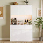 Coolmee Mobile Dispensa da Cucina da 71 pollici, Credenza con Luci a LED e Prese di Corrente, Madia con Supporto per Microonde, Ripiani Regolabili