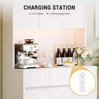 Coolmee Mobile Dispensa da Cucina da 71 pollici, Credenza con Luci a LED e Prese di Corrente, Madia con Supporto per Microonde, Ripiani Regolabili