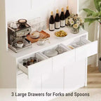 Coolmee Mobile Dispensa da Cucina da 71 pollici, Credenza con Luci a LED e Prese di Corrente, Madia con Supporto per Microonde, Ripiani Regolabili