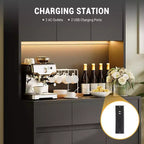 Coolmee Mobile Dispensa da Cucina da 71 pollici, Credenza con Luci a LED e Prese di Corrente, Madia con Supporto per Microonde, Ripiani Regolabili
