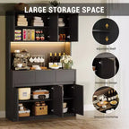 Coolmee Mobile Dispensa da Cucina da 71 pollici, Credenza con Luci a LED e Prese di Corrente, Madia con Supporto per Microonde, Ripiani Regolabili