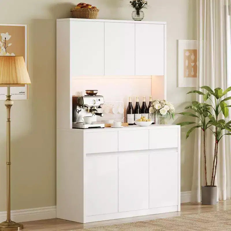 Coolmee Mobile Dispensa da Cucina da 71 pollici, Credenza con Luci a LED e Prese di Corrente, Madia con Supporto per Microonde, Ripiani Regolabili