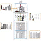 29 Mobile angolare portabottiglie bianco per piccoli spazi, capacità oltre 50 bottiglie e bicchieri, mobile contenitore in MDF con piano bar per liquori e accessori da cocktail