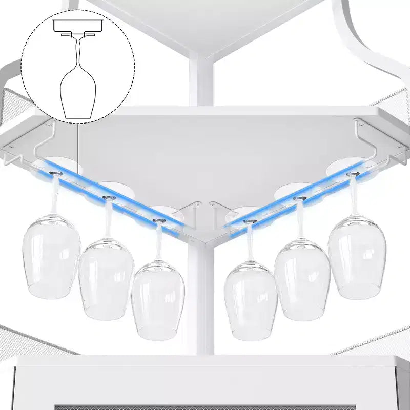 29 Mobile angolare portabottiglie bianco per piccoli spazi, capacità oltre 50 bottiglie e bicchieri, mobile contenitore in MDF con piano bar per liquori e accessori da cocktail