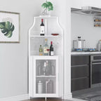 29 Mobile angolare portabottiglie bianco per piccoli spazi, capacità oltre 50 bottiglie e bicchieri, mobile contenitore in MDF con piano bar per liquori e accessori da cocktail