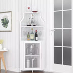 29 Mobile angolare portabottiglie bianco per piccoli spazi, capacità oltre 50 bottiglie e bicchieri, mobile contenitore in MDF con piano bar per liquori e accessori da cocktail