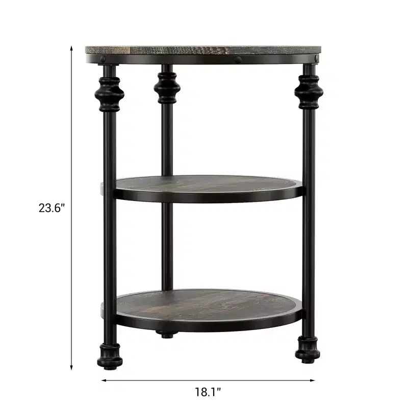 CuisinSmart Tavolino Rotondo a 3 Livelli con Ripiani, Tavolino Laterale Rotondo Rustico da Fattoria con Gambe in Metallo per Soggiorno Camera da Letto