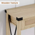 Tavolo da ingresso in stile rustico con 2 cassetti, console in legno con dettagli in rattan, perfetto per soggiorno, ingresso, corridoio