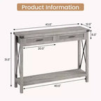Tavolo da ingresso in stile rustico con 2 cassetti, console in legno con dettagli in rattan, perfetto per soggiorno, ingresso, corridoio