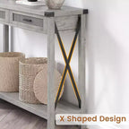 Tavolo da ingresso in stile rustico con 2 cassetti, console in legno con dettagli in rattan, perfetto per soggiorno, ingresso, corridoio