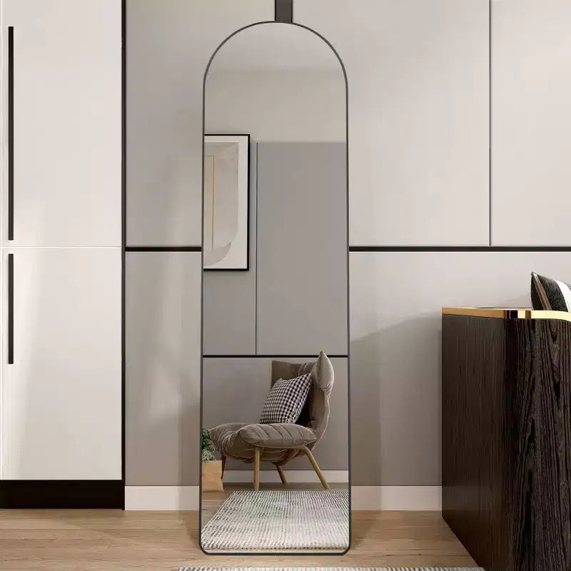 Specchio a figura intera Okak 65*23/59.8*16.5 pollici con telaio in lega di alluminio, specchio ad arco con supporto, specchio da parete multifunzione per casa, hotel, guardaroba