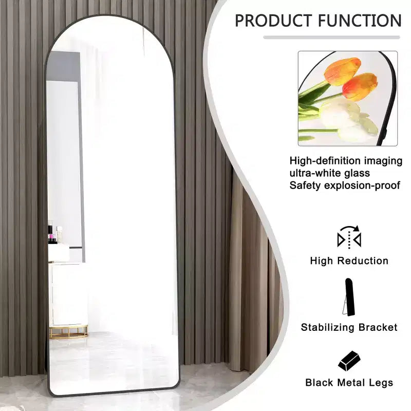 Specchio a figura intera Okak 65*23/59.8*16.5 pollici con telaio in lega di alluminio, specchio ad arco con supporto, specchio da parete multifunzione per casa, hotel, guardaroba