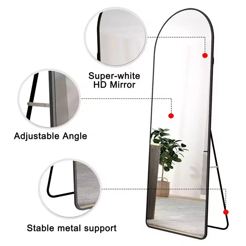 Specchio a figura intera Okak 65*23/59.8*16.5 pollici con telaio in lega di alluminio, specchio ad arco con supporto, specchio da parete multifunzione per casa, hotel, guardaroba