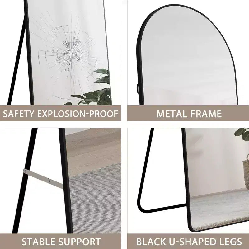 Specchio a figura intera Okak 65*23/59.8*16.5 pollici con telaio in lega di alluminio, specchio ad arco con supporto, specchio da parete multifunzione per casa, hotel, guardaroba