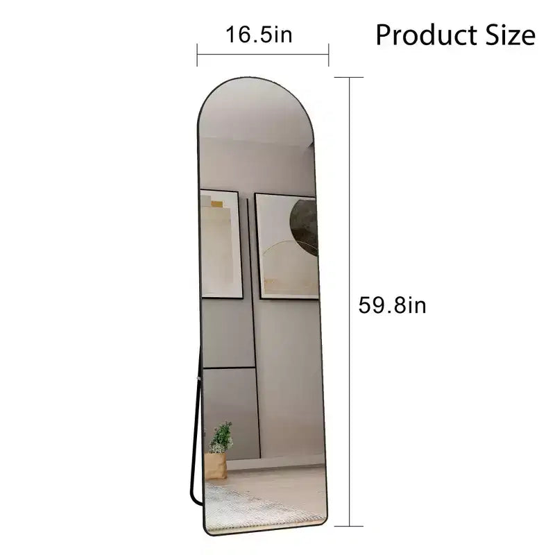Specchio a figura intera Okak 65*23/59.8*16.5 pollici con telaio in lega di alluminio, specchio ad arco con supporto, specchio da parete multifunzione per casa, hotel, guardaroba