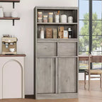 Mobiletto da bagno alto, Armadietto da terra con ante e 2 cassetti, Organizzatore da bagno alto 130 cm autoportante per bagno, soggiorno