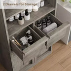 Mobiletto da bagno alto, Armadietto da terra con ante e 2 cassetti, Organizzatore da bagno alto 130 cm autoportante per bagno, soggiorno