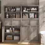Mobiletto da bagno alto, Armadietto da terra con ante e 2 cassetti, Organizzatore da bagno alto 130 cm autoportante per bagno, soggiorno
