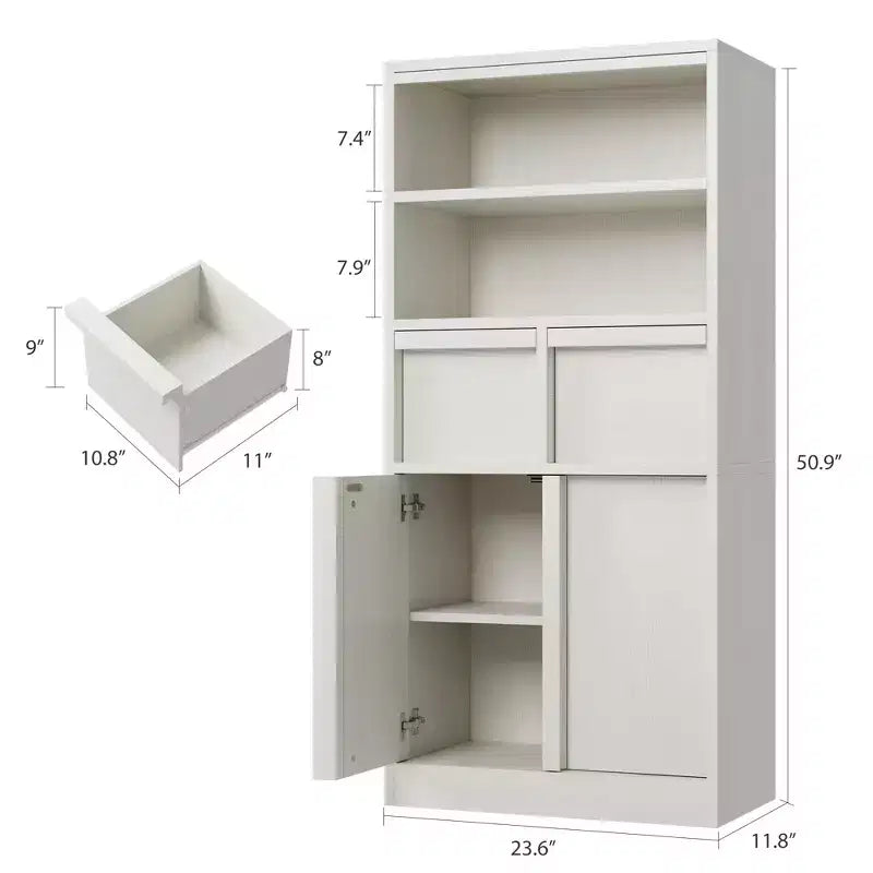 Mobiletto da bagno alto, Armadietto da terra con ante e 2 cassetti, Organizzatore da bagno alto 130 cm autoportante per bagno, soggiorno