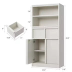 Mobiletto da bagno alto, Armadietto da terra con ante e 2 cassetti, Organizzatore da bagno alto 130 cm autoportante per bagno, soggiorno