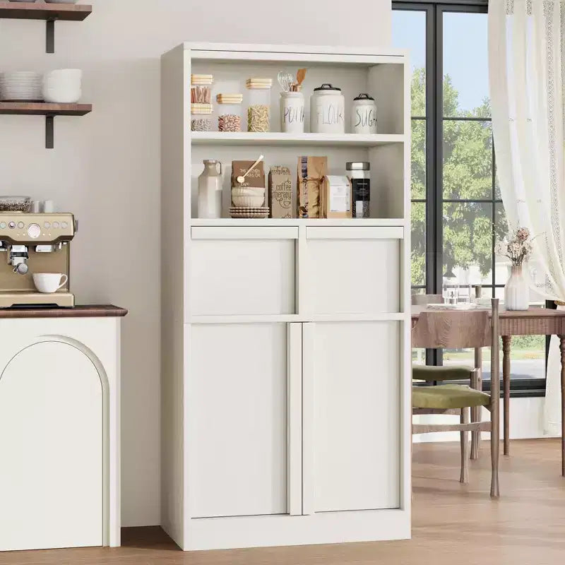 Mobiletto da bagno alto, Armadietto da terra con ante e 2 cassetti, Organizzatore da bagno alto 130 cm autoportante per bagno, soggiorno