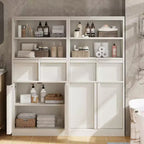 Mobiletto da bagno alto, Armadietto da terra con ante e 2 cassetti, Organizzatore da bagno alto 130 cm autoportante per bagno, soggiorno