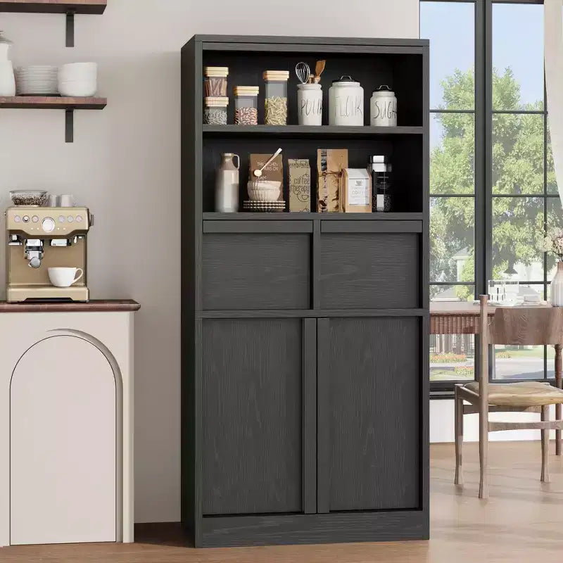 Mobiletto da bagno alto, Armadietto da terra con ante e 2 cassetti, Organizzatore da bagno alto 130 cm autoportante per bagno, soggiorno
