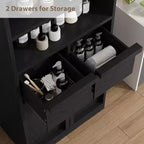 Mobiletto da bagno alto, Armadietto da terra con ante e 2 cassetti, Organizzatore da bagno alto 130 cm autoportante per bagno, soggiorno