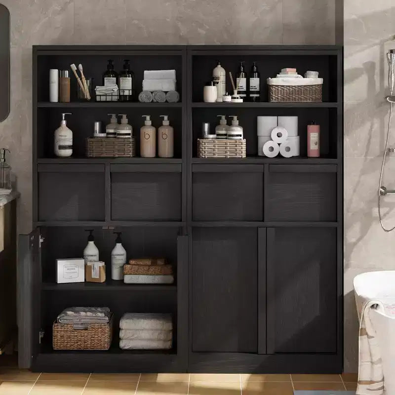 Mobiletto da bagno alto, Armadietto da terra con ante e 2 cassetti, Organizzatore da bagno alto 130 cm autoportante per bagno, soggiorno