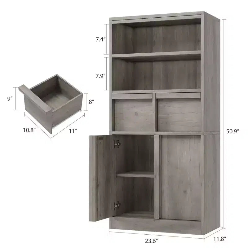 Mobiletto da bagno alto, Armadietto da terra con ante e 2 cassetti, Organizzatore da bagno alto 130 cm autoportante per bagno, soggiorno