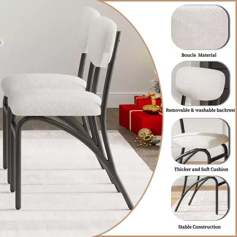 Set di 2/4 sedie da pranzo con schienale imbottito in bouclé e gambe in metallo per soggiorno, sala da pranzo, cucina