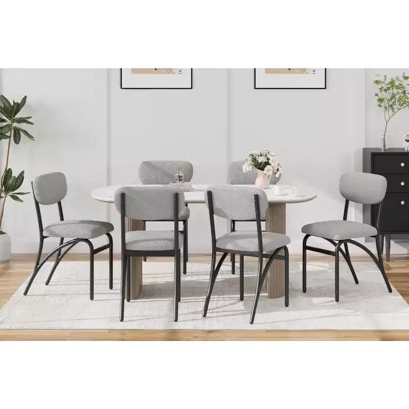Set di 2/4 sedie da pranzo con schienale imbottito in bouclé e gambe in metallo per soggiorno, sala da pranzo, cucina