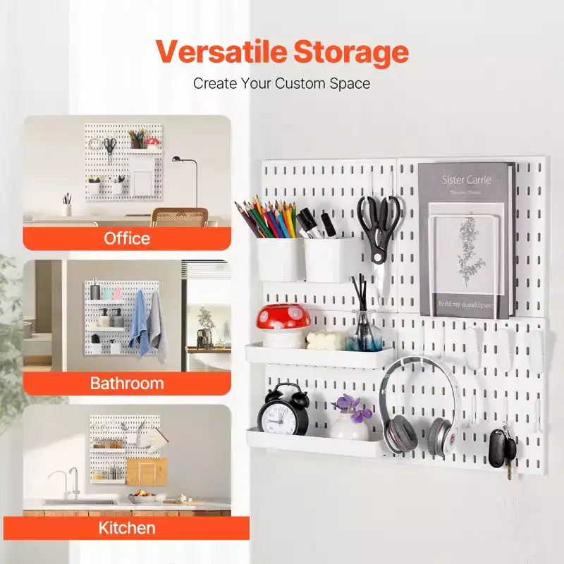 VEVOR Kit Combinazione Pannelli Forati, Pannelli Forati in Plastica 27,9 x 27,9 cm, 4 Pannelli, Kit Organizer da Parete con Pannelli Forati e Accessori, Bianco