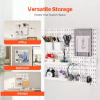VEVOR Kit Combinazione Pannelli Forati, Pannelli Forati in Plastica 27,9 x 27,9 cm, 4 Pannelli, Kit Organizer da Parete con Pannelli Forati e Accessori, Bianco