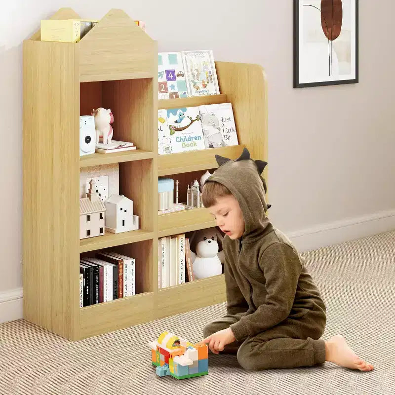 Zevemomo Scaffale per Libri e Giocattoli per Bambini a 4 Ripiani, Scaffale per Bambini in Legno, Contenitore per Giocattoli con Scaffale per Sala Giochi, Aula, Camera da Letto, Biblioteca, Beige