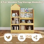 Zevemomo Scaffale per Libri e Giocattoli per Bambini a 4 Ripiani, Scaffale per Bambini in Legno, Contenitore per Giocattoli con Scaffale per Sala Giochi, Aula, Camera da Letto, Biblioteca, Beige