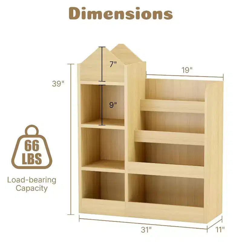 Zevemomo Scaffale per Libri e Giocattoli per Bambini a 4 Ripiani, Scaffale per Bambini in Legno, Contenitore per Giocattoli con Scaffale per Sala Giochi, Aula, Camera da Letto, Biblioteca, Beige