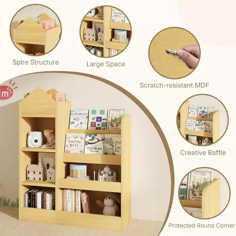 Zevemomo Scaffale per Libri e Giocattoli per Bambini a 4 Ripiani, Scaffale per Bambini in Legno, Contenitore per Giocattoli con Scaffale per Sala Giochi, Aula, Camera da Letto, Biblioteca, Beige