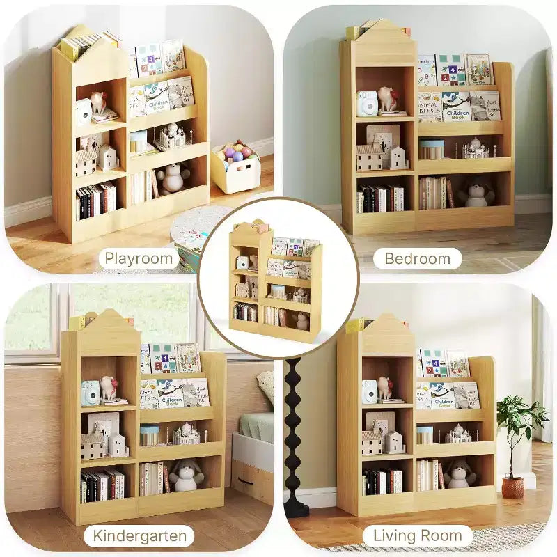 Zevemomo Scaffale per Libri e Giocattoli per Bambini a 4 Ripiani, Scaffale per Bambini in Legno, Contenitore per Giocattoli con Scaffale per Sala Giochi, Aula, Camera da Letto, Biblioteca, Beige