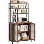 COZONY 64 Scaffale da Panettiere con Armadietto, Supporto per Microonde a 5 Livelli con Ganci e Contenitore a Scomparti, Stazione Caffè Industriale, Marrone