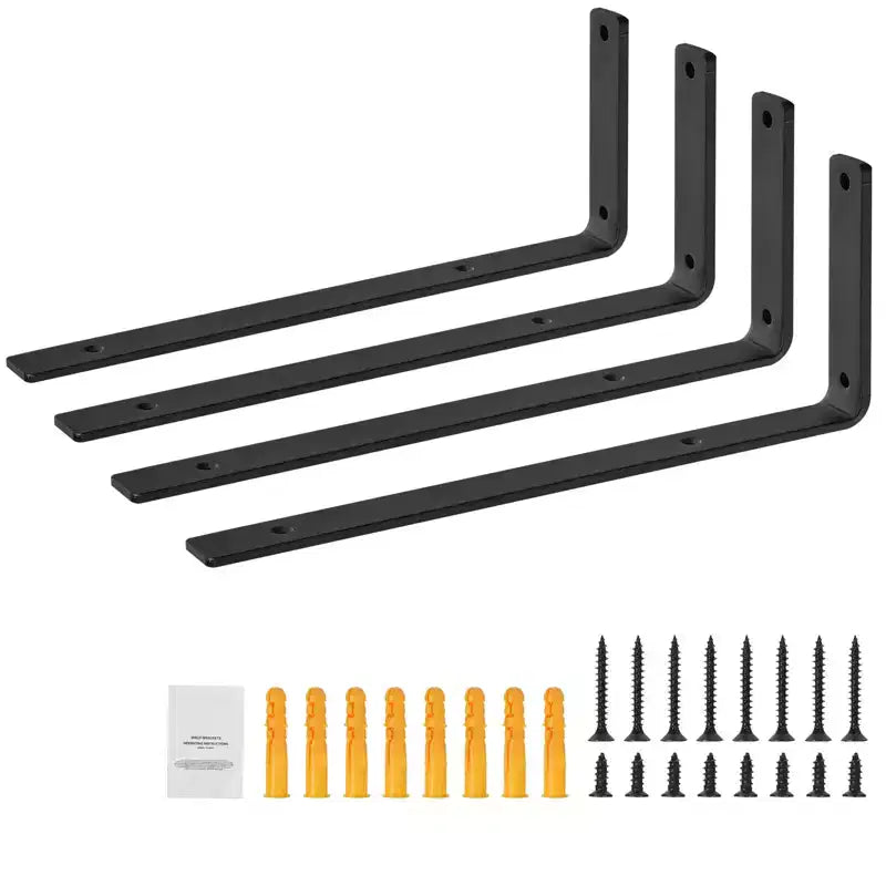 VEVOR Shelf Bracket, Heavy Duty Floating Shelf Brackets 10 x 6 in, 4 Pcs Brackets for Shelves, 5mm Thick Matte Black L Shelf Bracket,Black