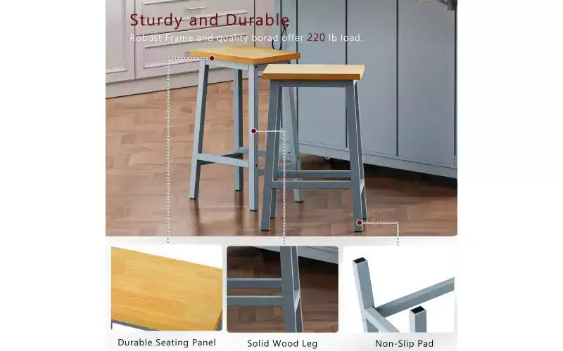 EHMKNP Set di 2 sgabelli da bar alti 65 cm, sgabelli da cucina con poggiapiedi, sgabelli da fattoria per sala da pranzo, cucina, bancone