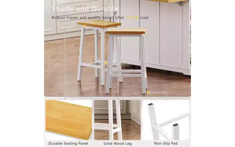 EHMKNP Set di 2 sgabelli da bar alti 65 cm, sgabelli da cucina con poggiapiedi, sgabelli da fattoria per sala da pranzo, cucina, bancone