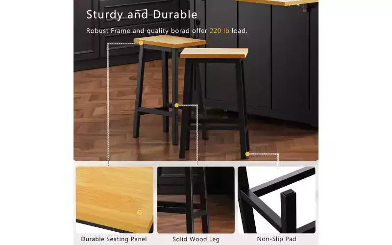 EHMKNP Set di 2 sgabelli da bar alti 65 cm, sgabelli da cucina con poggiapiedi, sgabelli da fattoria per sala da pranzo, cucina, bancone