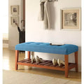 EHMKNP Light Blue Fabric & Oak Finish storage Benches