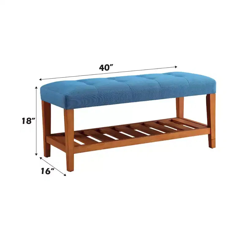 Panchine portaoggetti EHMKNP in tessuto azzurro e finitura rovere