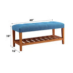 Panchine portaoggetti EHMKNP in tessuto azzurro e finitura rovere